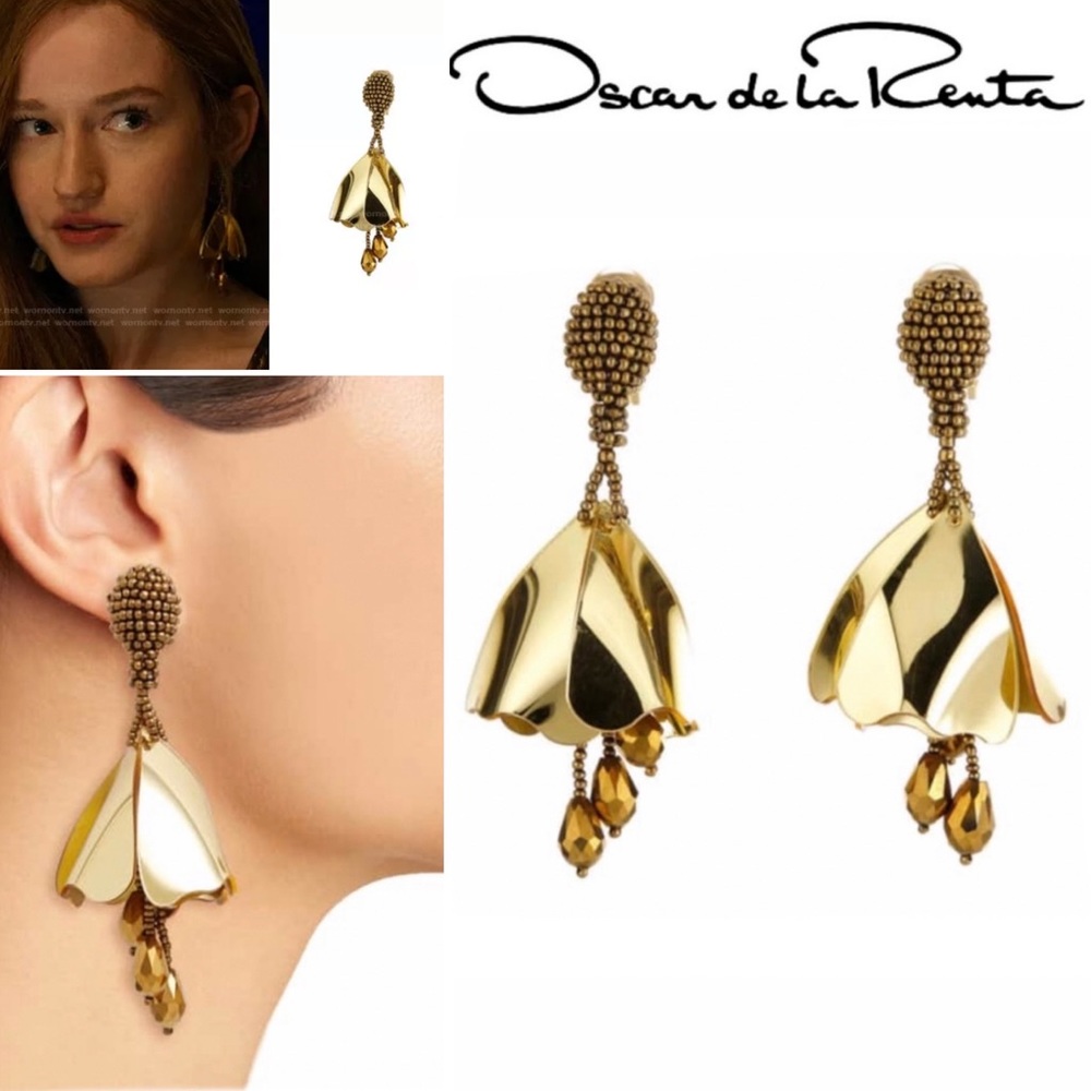 OSCAR DE LA RENTA Impatiens Clip Earrings in Gold 350$